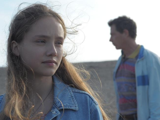 Ruby Stokes (as the young Una) with Mendelsohn in a scene from the film. Picture: Supplied