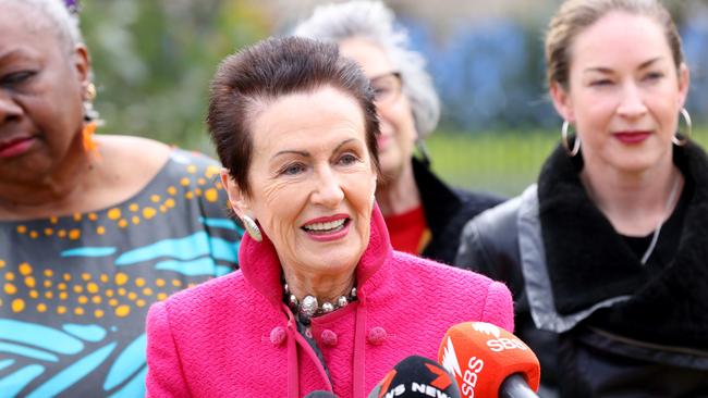 Sydney Lord Mayor Clover Moore pictured with her team at a press conference on Sunday. Picture: NewsWire / Damian Shaw