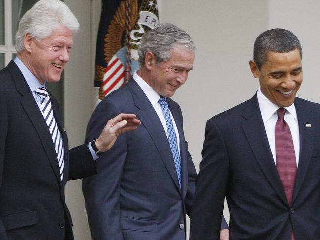 Bill Clinton, George W. Bush and Barack Obama, pictured together in 2010. Picture: Supplied