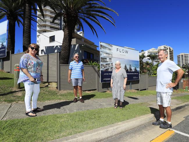 Local residents Rosie Sawyer, Bernie McGuinness, Liz Gordan and Phill Roddy are concerned about a new development at Rainbow Bay Photo: Scott Powick Newscorp