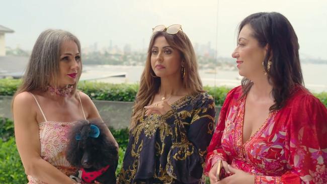 Guest Athanasia (left) and her girlfriends enjoy a stay at a $40 million mansion in Sydney’s Rose Bay. Picture: Binge
