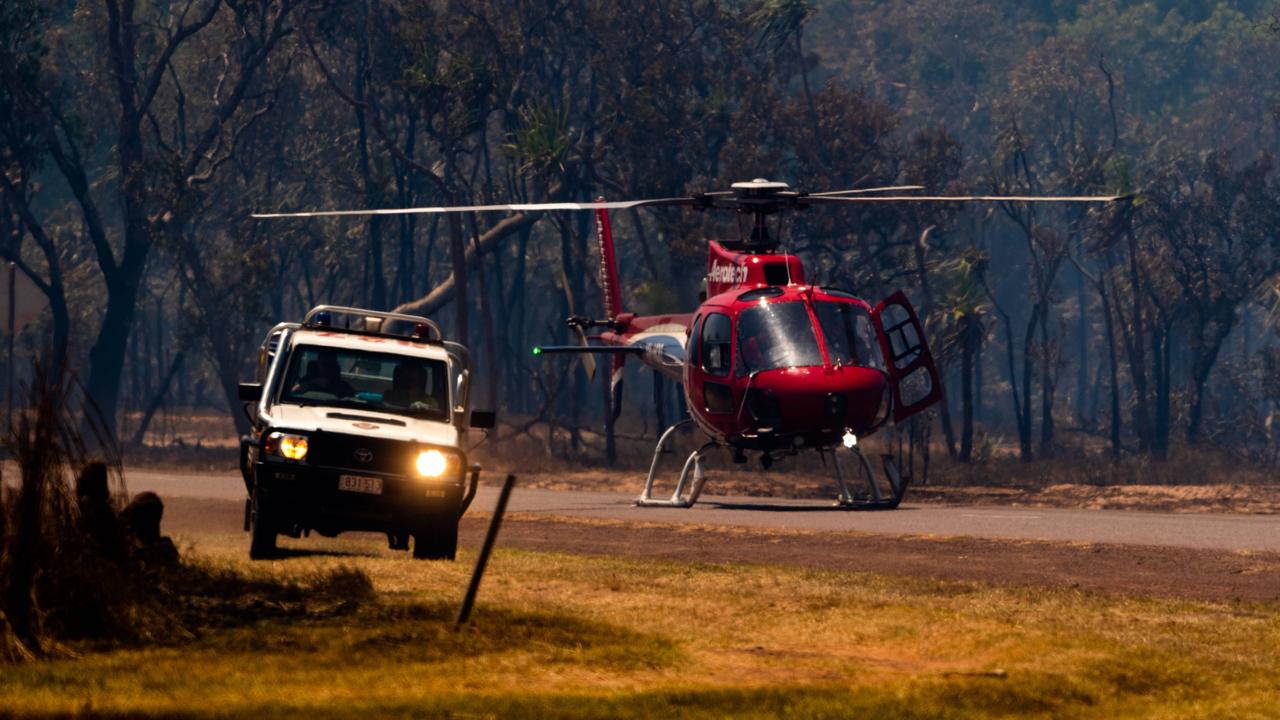 Another day of extreme fire conditions saw numerous fires break out across Darwin’s rural regions in late August.. A bushfire at Gunn Point Road was quickly brought under control by numerous crews working in windy conditions. Picture: Che Chorley