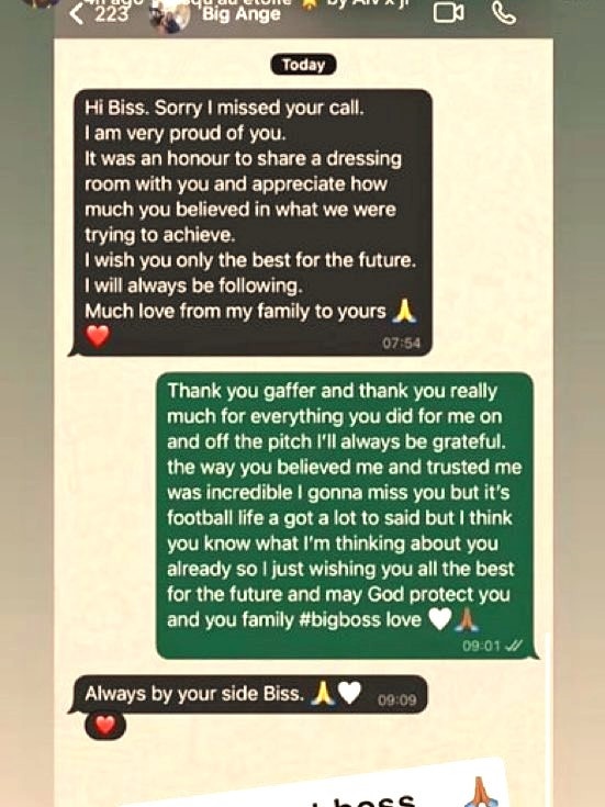 Yves Bissouma shares a text exchange he had with Ange Postecoglou. Photo: Instagram.