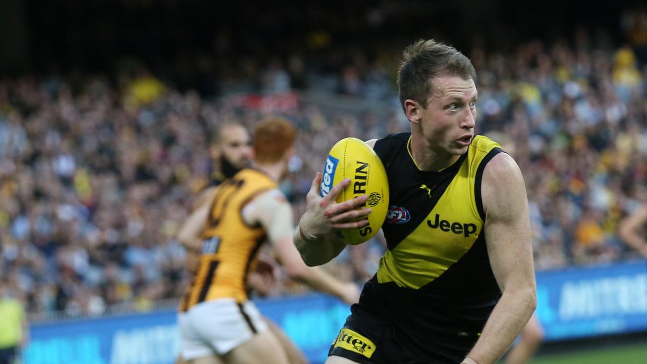 Dylan Grimes cleans up in defence in 2019. Pic: Michael Klein.