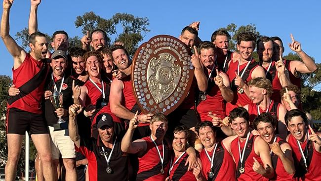 Orroroo celebrates its unlikely 2023 premiership. Picture: Orroroo Football Club