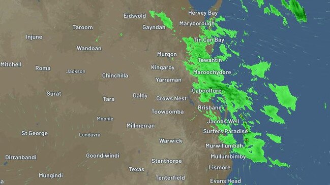 Rain over the southeast about 9am Sunday. Picture: Weatherzone.com.au