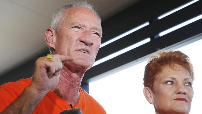 One Nation Queensland leader Steve Dickson, pictured with Pauline Hanson at a rally on the Sunshine Coast, has claimed LNP leader Tim Nicholls convinced Campbell Newman to cut jobs and sell assets. Picture: Lachie Millard