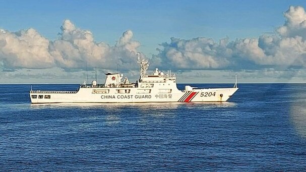 A Chinese coast guard vessel leaves Indonesia's EEZ inn the North Natuna waters in September 2020. Picture: Indonesia’s Maritime Security Agency