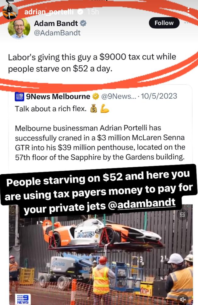 Mr Bandt has previously criticised the Block star’s spending. Picture: Instagram