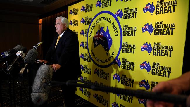 Clive Palmer, leader of the United Australia Party, is fielding 151 candidates. Picture: AAP  / Dan Peled