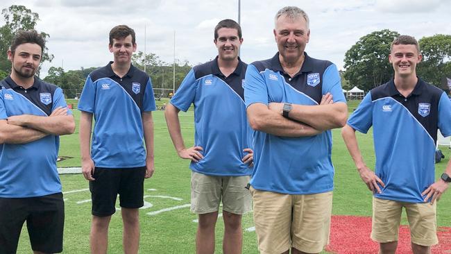 REFEREES: At Oakes Oval, Lismore NRL referees L-R Callum Harrison, Oscar Day, Cory Cox, Grant Savins (match day referee coach) and William Batchelor officiated at the U16s and U18s matches. Photo: Alison Paterson