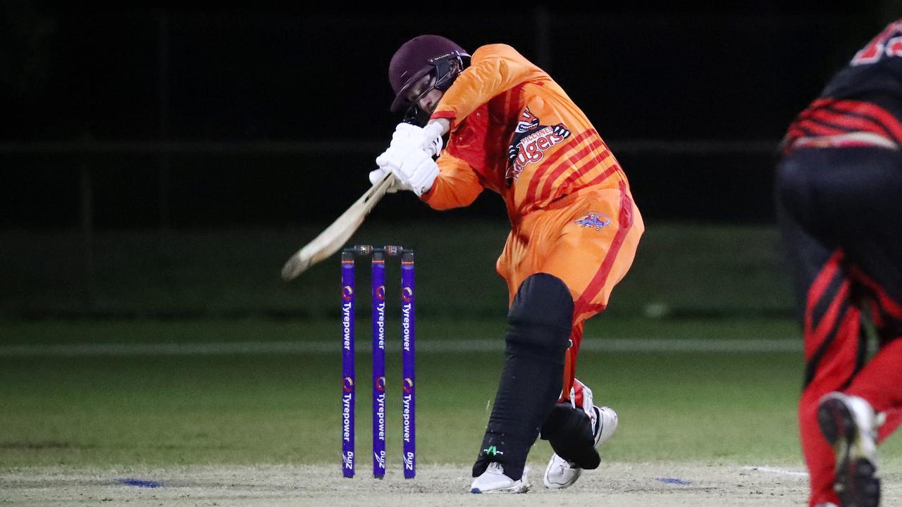 Piccones Badgers skipper Jake Roach (35 off 13) hit four sixes in the Barrier Reef Big Bash grand final match against the Twomey Schrieber Thunder at Griffiths Park, Manunda. Picture: Brendan Radke