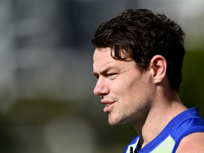 BRISBANE, AUSTRALIA - JUNE 30: Lachie Neale speaks at a media opportunity after a Brisbane Lions AFL training session at Leyshon Park on June 30, 2020 in Brisbane, Australia. (Photo by Bradley Kanaris/Getty Images)