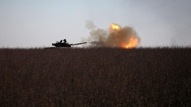 A Ukrainian tank fires toward Russian position near the town of Bakhmut, Donetsk region. Picture: AFP