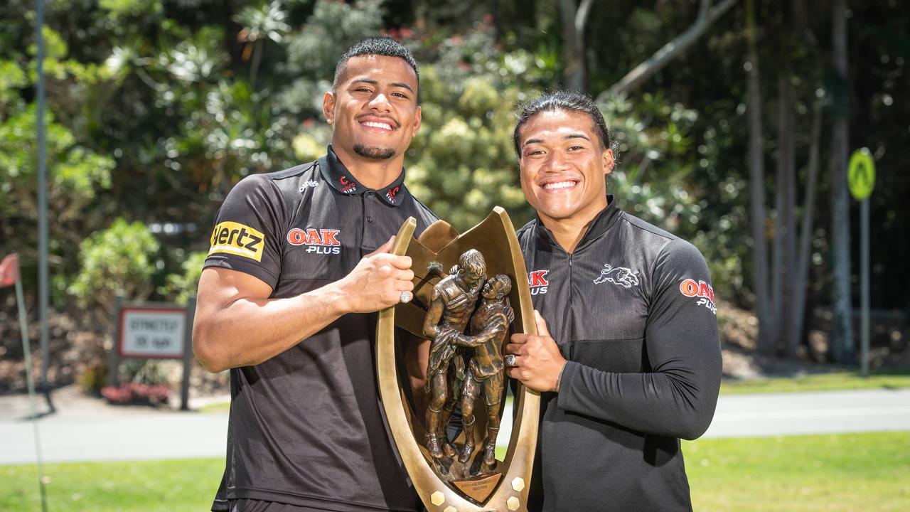 Penrith Panthers premiership players Brian To’o and Stephen Crichton could be NSW teammates. Picture: Brad Fleet