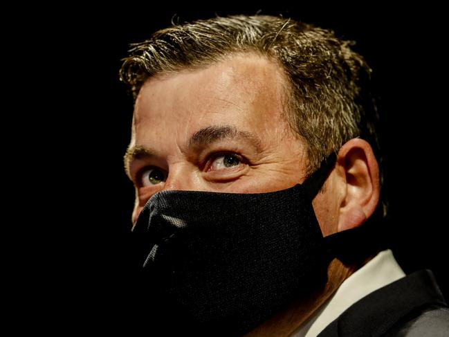 MELBOURNE, AUSTRALIA - OCTOBER 26: Victorian Premier Daniel Andrews looks on during the daily press conference on October 26, 2021 in Melbourne, Australia. Victoria has recorded 1510 new COVID-19 cases and four deaths in the last 24 hours.  (Photo by Darrian Traynor/Getty Images)