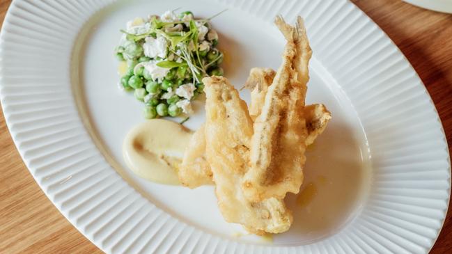 Fried fish and peas at Cru Bar.