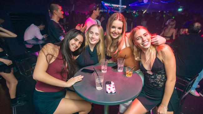 Nina Aboitiz, Ellie Bolton, Kate Gallagher and Kayce Hoani at Cocktails Nightclub. Picture: Lucas Linck