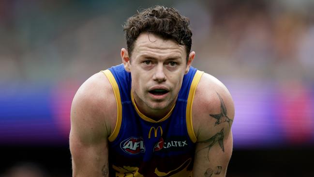 BRISBANE, AUSTRALIA - AUG 11: Lachie Neale of the Lions looks on during the 2024 AFL Round 22 match between the Brisbane Lions and the GWS GIANTS at The Gabba on August 11, 2024 in Brisbane, Australia. (Photo by Russell Freeman/AFL Photos via Getty Images)