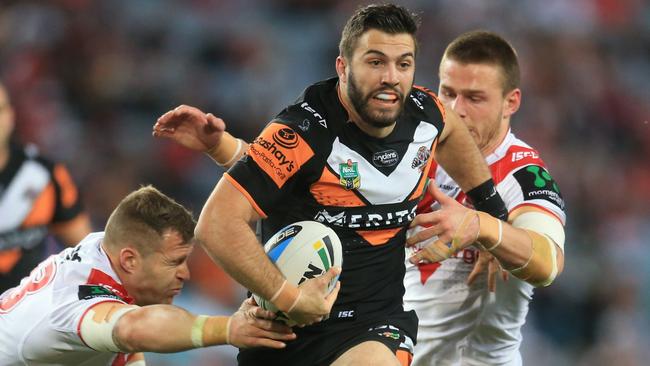 James Tedesco of the Tigers during the St George Illawarra Dragons v Wests Tigers round 26 NRL game at ANZ Stadium, Sydney Olympic Park. pic Mark Evans