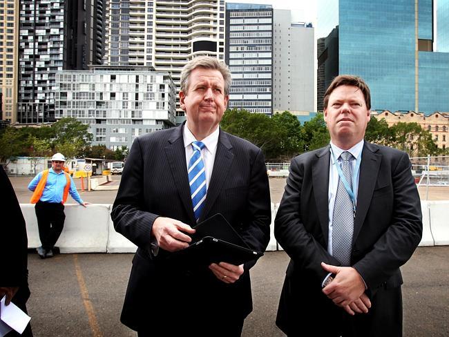 NSW Premier Barry O'Farrell with Lend Lease Group CEO and Managing Director Steve McCann when construction started on the Barangaroo site. 