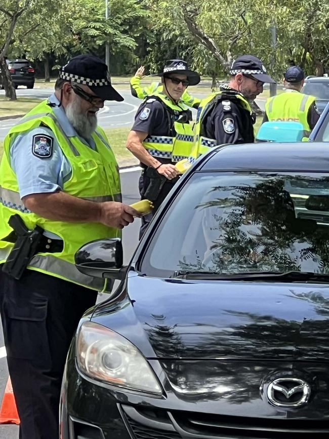 Police conducting roadside breath test in Southport on Thursday. Picture: Keith Woods.