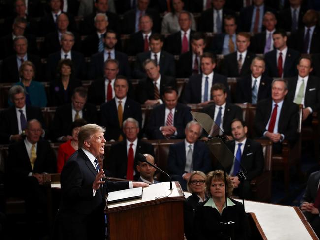 U.S. President Donald Trump arrives to addresses a joint session of the U.S. Congress.