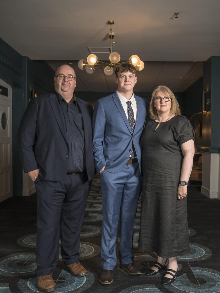 Daniel Marr Thomas Marr and Angela Palmer - St Virgil's Leavers College 2024 at Wrest Point. Picture: Caroline Tan