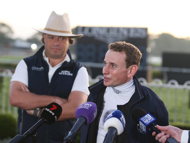 16/3/23: World No.1 jockey Ryan Moore at track work at Rosehill ahead of the Golden Slipper. John Feder/The Australian.