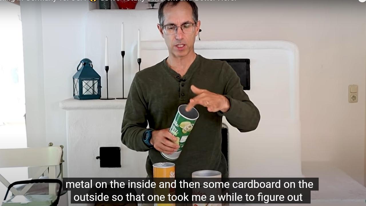 Kevin McFall was almost stumped by this Pringles container. Picture: YouTube