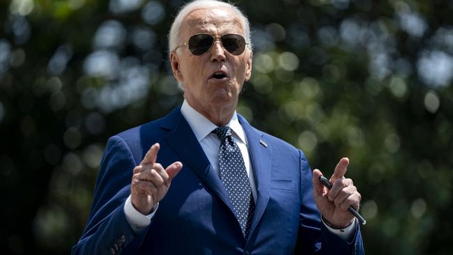 Joe Biden speaks to the press before boarding Marine One en route to Austin, Texas. Picture: Getty Images via AFP.