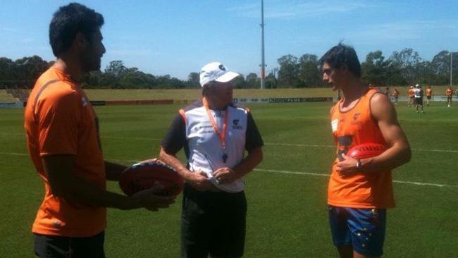 (From left) Former Giant Setanta O'Hailpin, Kevin Sheedy and Jake Stein in 2012.