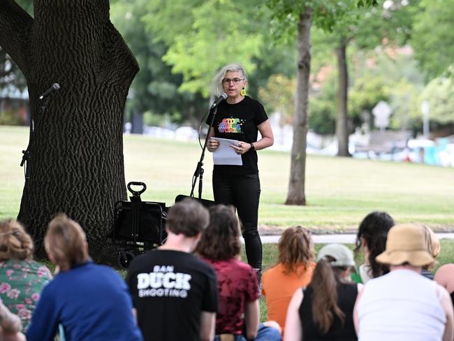 Sherele Moody, Red Heart Campaign Founder, speaks at a vigil earlier this year. Picture: Josie Hayden