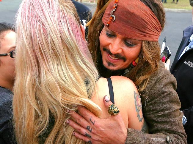 Johnny Depp meeting fans after filming at Cleveland. Pic Peter Wallis