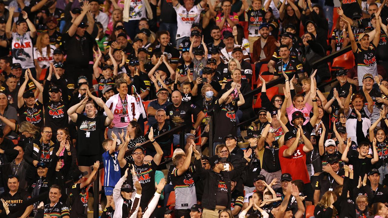 Penrith fans performing the Viking clap. Picture: Matt Blyth/Getty Images