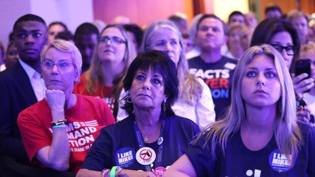 Downcast Bloomberg supporters in West Palm Beach, Florida. Picture: Getty Images.