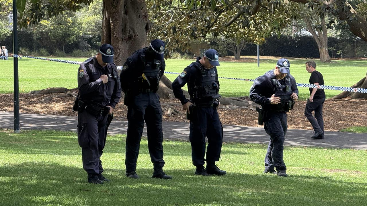 Police search the area after a man let off a gelblaster near the NSW Parliament House. Picture: Supplied