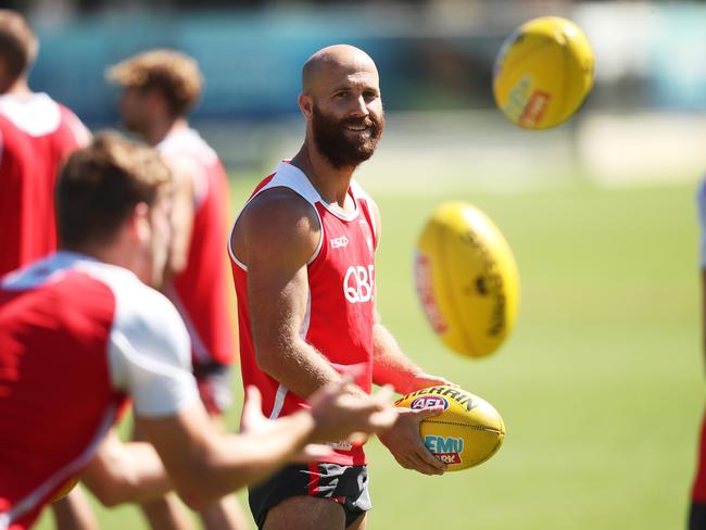 Jarrad McVeigh during the Sydney Swans skills session at Lakeside oval. Picture: Phil Hillyard