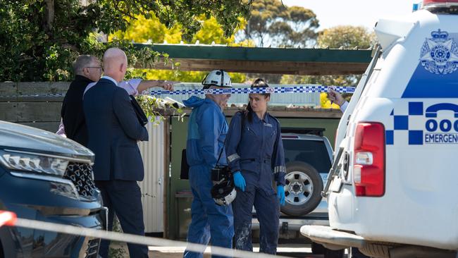 Police at the scene of a fatal fire at Forest Rd North, Lara. Picture: Brad Fleet