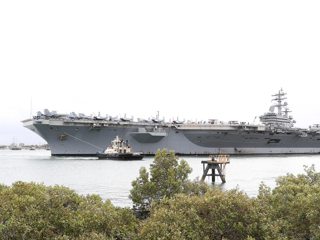 The USS Ronald Reagan arrives in Brisbane. Pic Peter Wallis