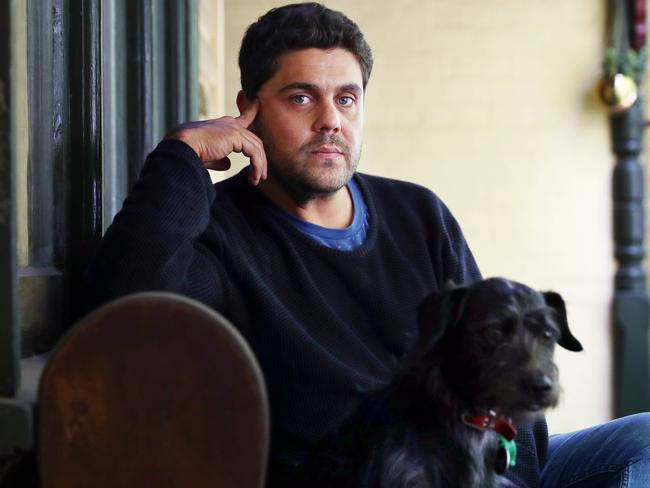 Singer-Songwriter Dan Sultan with his dog Sloaney. Picture: Aaron Francis