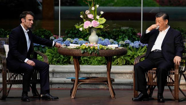 Chinese President Xi Jinping, right, and French President Emmanuel Macron in Guangzhou last week.