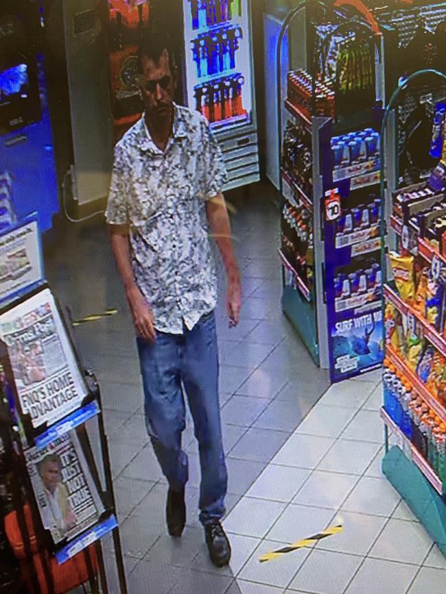 Footage of Anthony Brady, 52, at a Caltex service station on Sheridan St in Cairns.