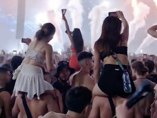 There has been mounting criticism over a failure to alert the crowd and notify the public of the overdose crisis at Hardmission Festival on Saturday. Picture: TikTok