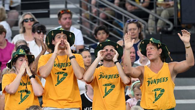 Kyrgios supported by fans from the Dundees. Picture: Getty Images