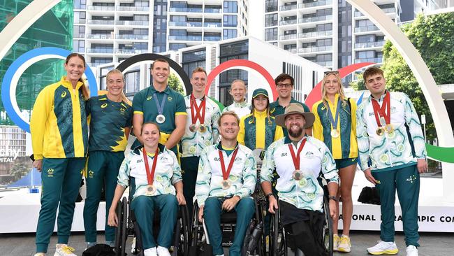 Australian Olympic and Paralympic teams arrive on the Sunshine Coast. Pictured BACK: Alexandra (Ally) Clarke, Jackson Collins, Alyce Wood (Burnett), Korey Boddington, Grace Brimelow, Haylie, Powell, Nick Sloman, Jamie Perkins, Callum Simpson.FRONT: Emilie Miller, Beau Vernon, Ryley Batt. Picture: Patrick Woods.