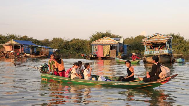 Children returning from school by boat.