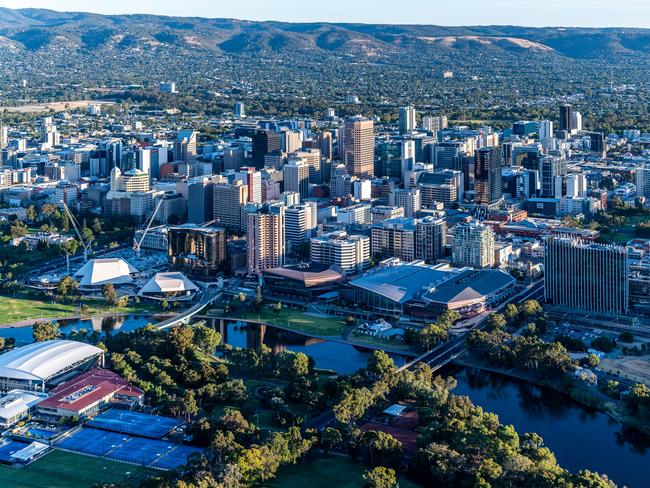 22/1/2021 - Aerial photos of Adelaide CBD. MUST CREDIT ADELAIDE AIRBORNE PHOTOGRAPHY, , city, Adelaide Oval, Sahmri, RAH, North Terrace, Casino, Sky City, EOS, Lot 14, Memorial Drive, Skyline,