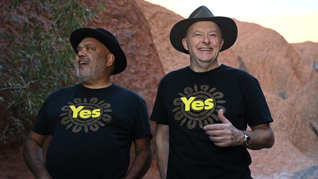 Prime Minister Anthony Albanese and Indigenous leader Noel Pearson at Uluru National Park. Picture: NCA NewsWire / Martin Ollman