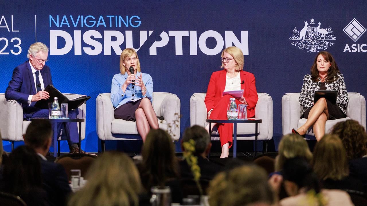 ASIC deputy chair Sarah Court, Monash Business School senior deputy dean, Professor Michelle Welsh and former CBA group general council, Carmel Mulhern during the ASIC annual forum at the Sofitel in Melbourne. Aaron Francis / The Australian